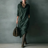 Vestido Feminino Vintage de Camurça Sólida com Colarinho Turn-Down e Botões - Pulôver de Inverno - Manga Longa - Le Vie