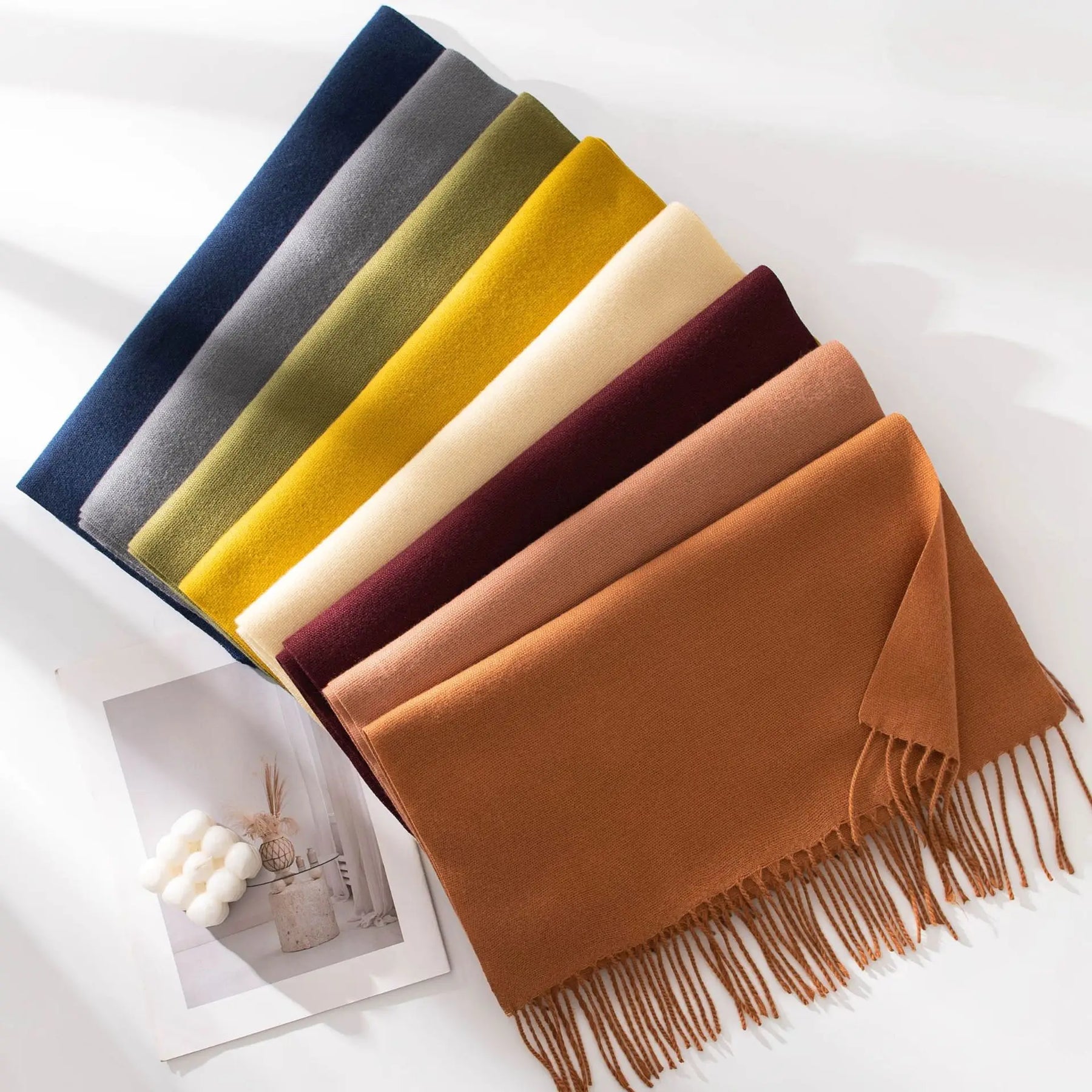 Cachecol Feminino de Inverno em Cashmere Malha com Efeito Xale 40x200cm Cor Sólida Elegante – Le Vie