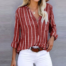 Camisa Feminina Listrada Manga Longa – Estilo Casual e Conforto