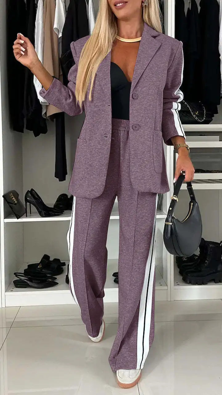 Conjunto Feminino de Blazer Alongado e Calça Reta Esportiva em Malha Estruturada Premium – Le Vie