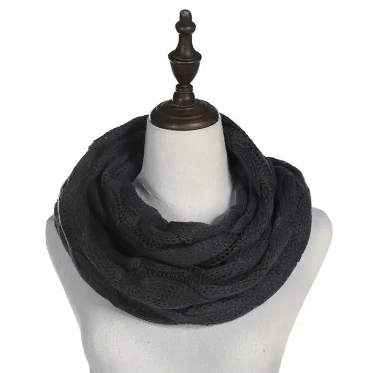 Cachecol Feminino Infinito de Tricô em Lã com Cabo Snood Gola Circular Cor Sólida para Inverno – Le Vie