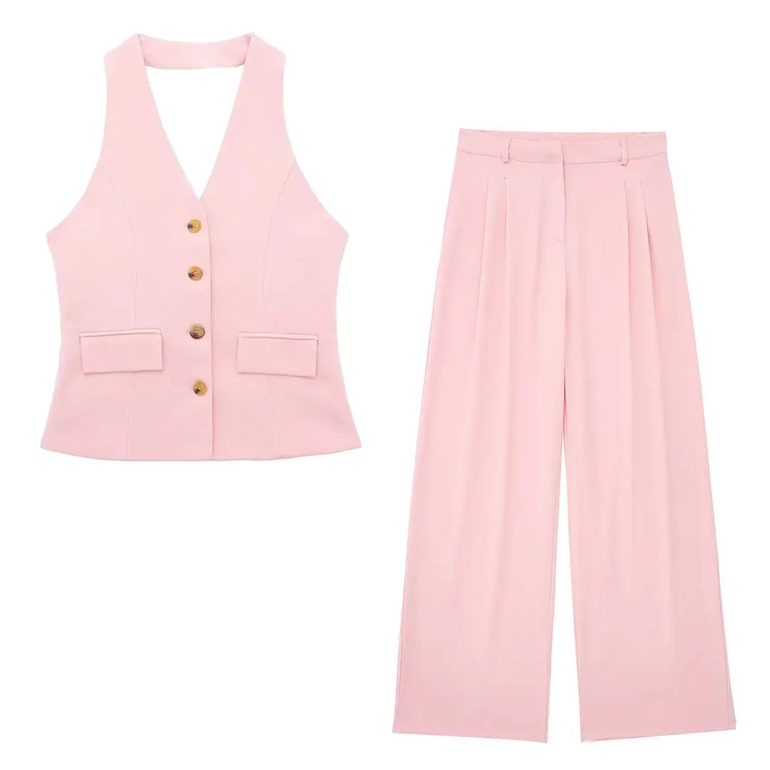 Conjunto Feminino Alfaiataria Colete Blazer Sem Mangas e Calça Pantalona em Tecido Premium – Le Vie
