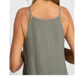 Vestido Longo Feminino com Fenda em Algodão e Linho Alças Finas – Le Vie
