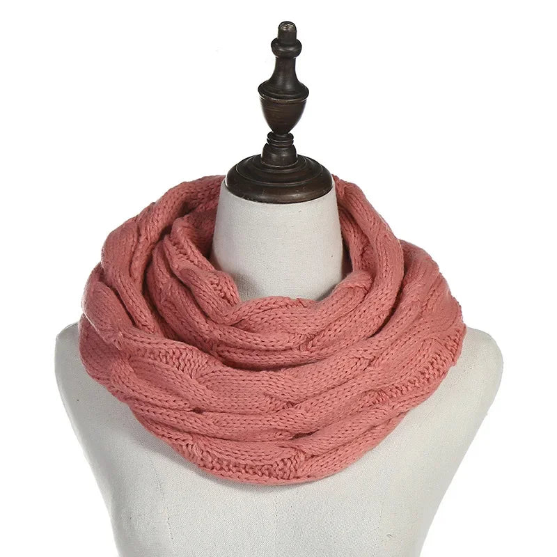 Cachecol Feminino Infinito de Tricô em Lã com Cabo Snood Gola Circular Cor Sólida para Inverno – Le Vie