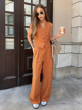 Conjunto Feminino de Colete e Calça em Linho com Algodão Premium – Le Vie