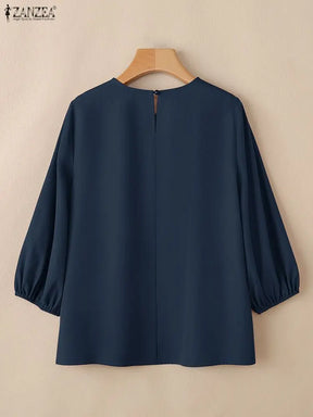 Blusa Feminina Elegante de Manga Lanterna 3/4 em Tecido Sólido para Escritório e Uso Casual Primavera Verão – Le Vie