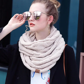 Cachecol Feminino Infinito de Tricô em Lã com Cabo Snood Gola Circular Cor Sólida para Inverno – Le Vie