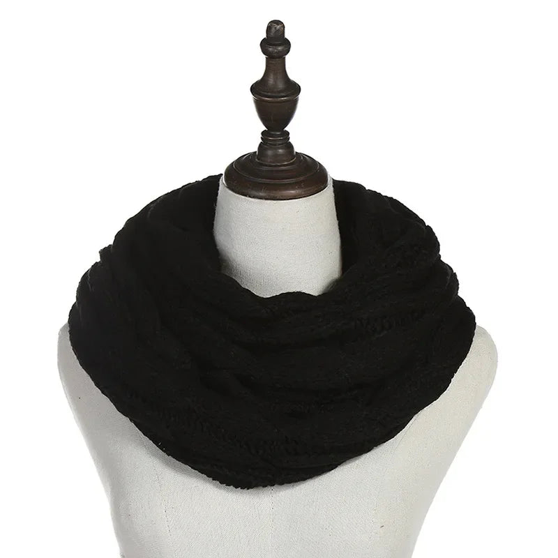 Cachecol Feminino Infinito de Tricô em Lã com Cabo Snood Gola Circular Cor Sólida para Inverno – Le Vie