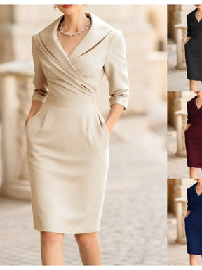 Vestido Feminino Elegante Slimming de Manga Longa com Decote em V e Cintura Alta em Poliéster Premium – Le Vie