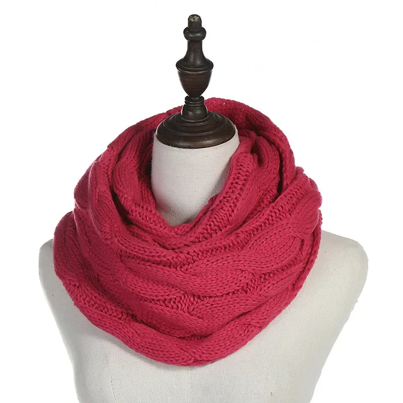 Cachecol Feminino Infinito de Tricô em Lã com Cabo Snood Gola Circular Cor Sólida para Inverno – Le Vie