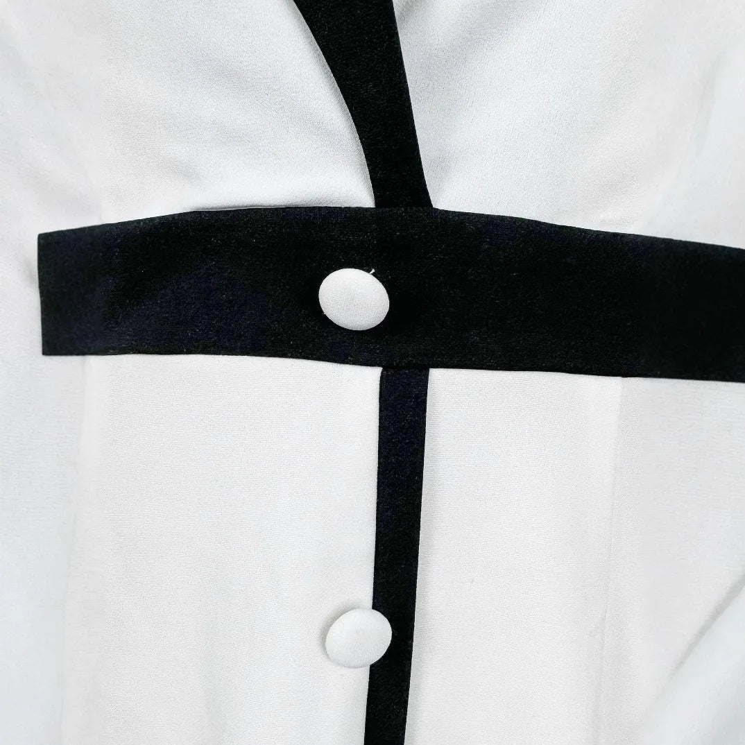 Vestido Feminino Linha A de Manga Longa com Color Block e Decote em V para Escritório e Ocasiões Especiais – Le Vie