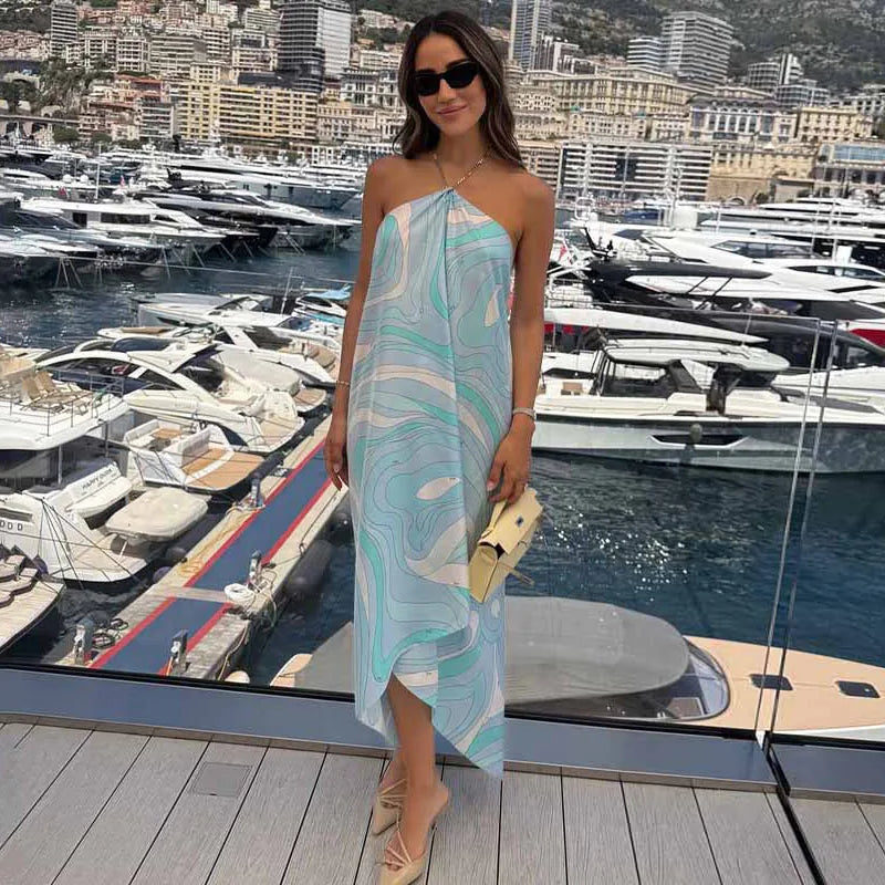 Vestido Longo Feminino Estampado com Fenda Lateral em Tecido Leve Premium – Le Vie