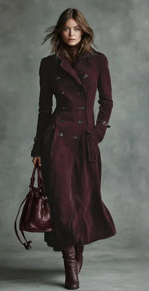 Jaqueta Feminina Longa Estilo Trench Coat em Suede com Cinto – Le Vie