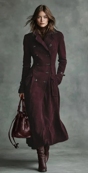 Jaqueta Feminina Longa Estilo Trench Coat em Suede com Cinto – Le Vie