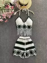 Conjunto Feminino Praia 2 Peças em Crochê com Franjas – Le Vie