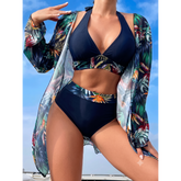 Conjunto de Biquíni Feminino 3 Peças com Saída de Praia Estampada em Poliamida – Le Vie