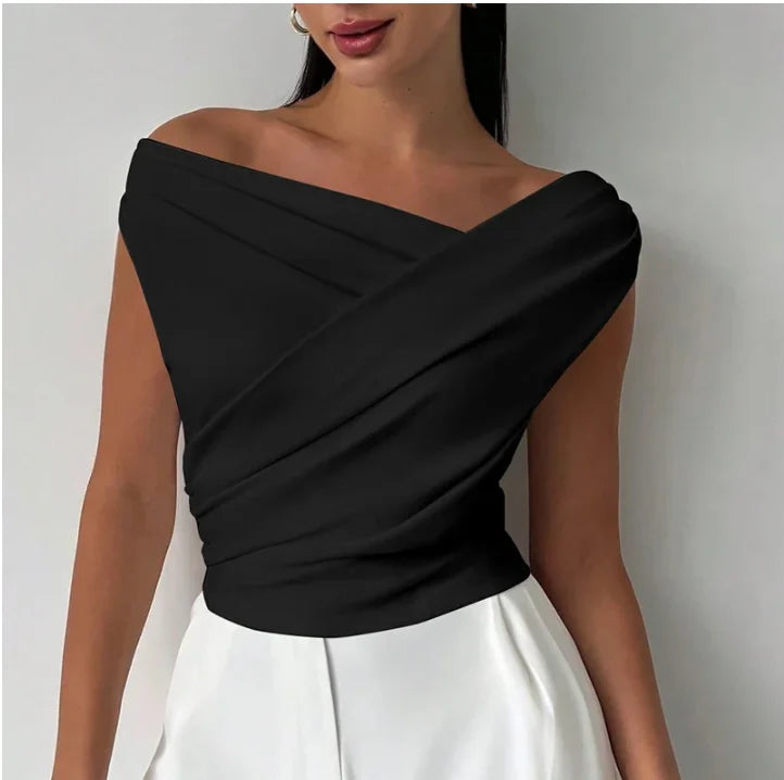 Blusa Feminina Sem Mangas de Decote Slash Neck Elegante para Escritório e Verão – Le Vie