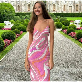 Vestido Longo Feminino Estampado com Fenda Lateral em Tecido Leve Premium – Le Vie