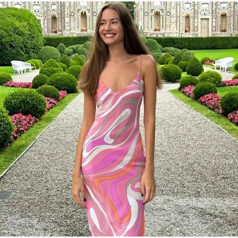 Vestido Longo Feminino Estampado com Fenda Lateral em Tecido Leve Premium – Le Vie