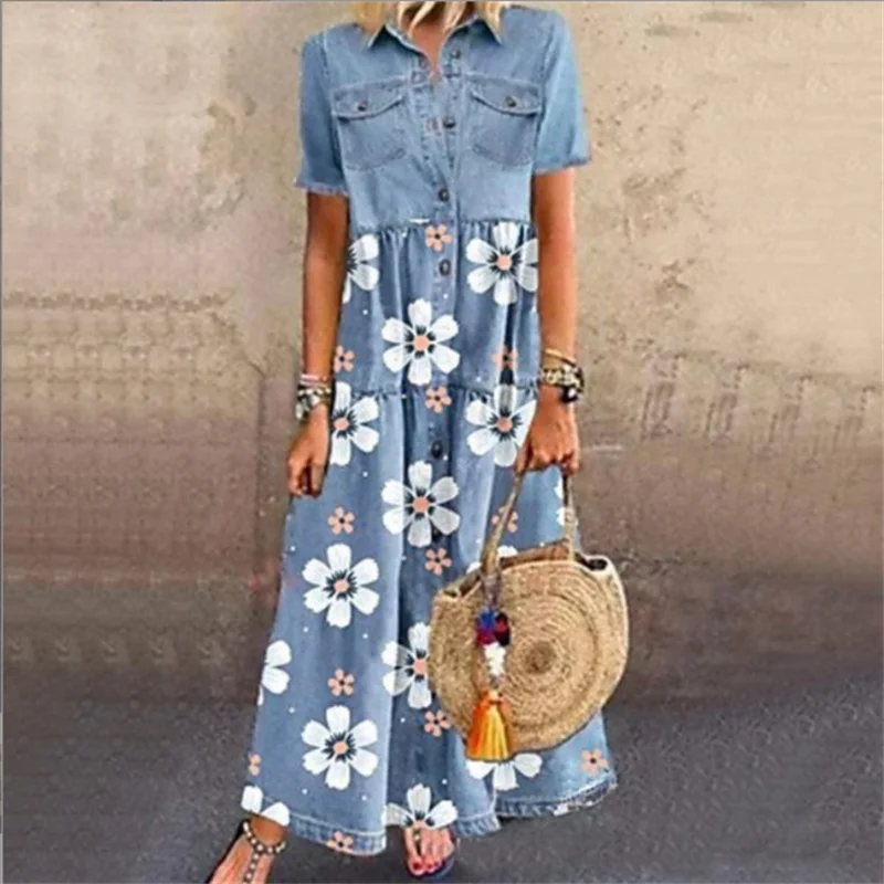 Vestido Chemise Feminino Jeans Midi com Botões e Saia Evasê em Jeans Premium – Le Vie