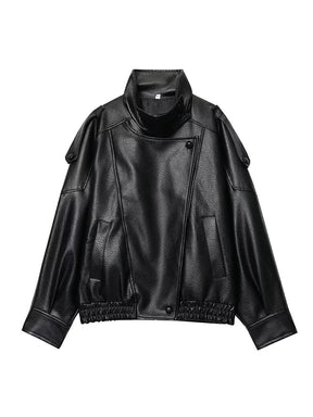 Jaqueta de Couro Feminina Oversized Estilo Motociclista em Pu Premium – Le Vie