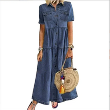 Vestido Chemise Feminino Jeans Midi com Botões e Saia Evasê em Jeans Premium – Le Vie