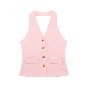 Conjunto Feminino Alfaiataria Colete Blazer Sem Mangas e Calça Pantalona em Tecido Premium – Le Vie
