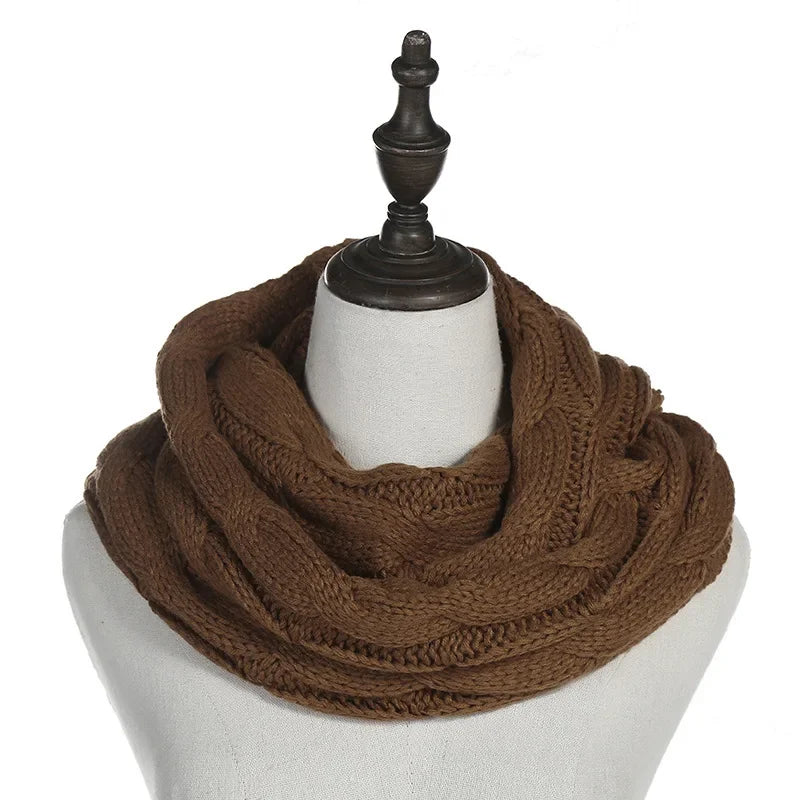Cachecol Feminino Infinito de Tricô em Lã com Cabo Snood Gola Circular Cor Sólida para Inverno – Le Vie