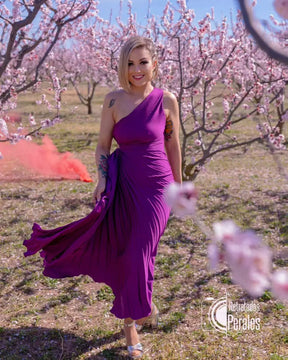 Vestido Longo Assimétrico Plissado de Um Ombro Só – Sofisticação Escultural