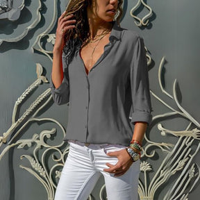 Camisa Feminina Manga 3/4 com Gola Clássica – Elegância Atemporal