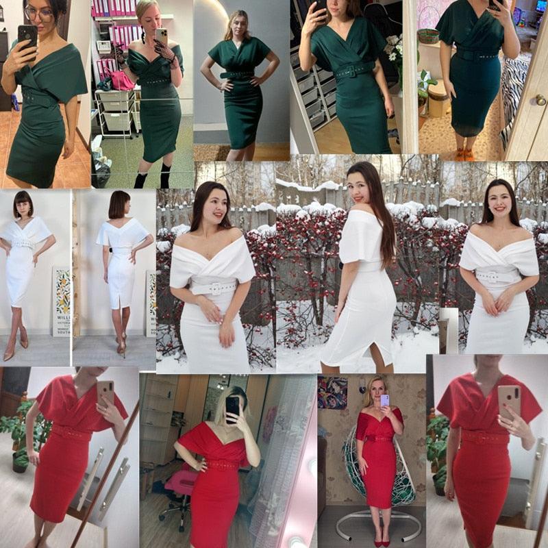 Vestido Midi Vermelho Ombro a Ombro com Cinto – Sofisticação e Charme Atemporal